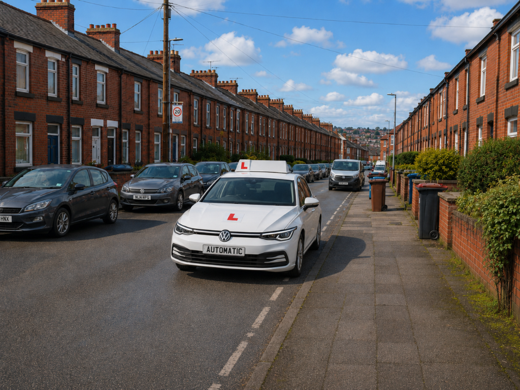 white volkswagen golf learner car from automatic driving lessons sheffield